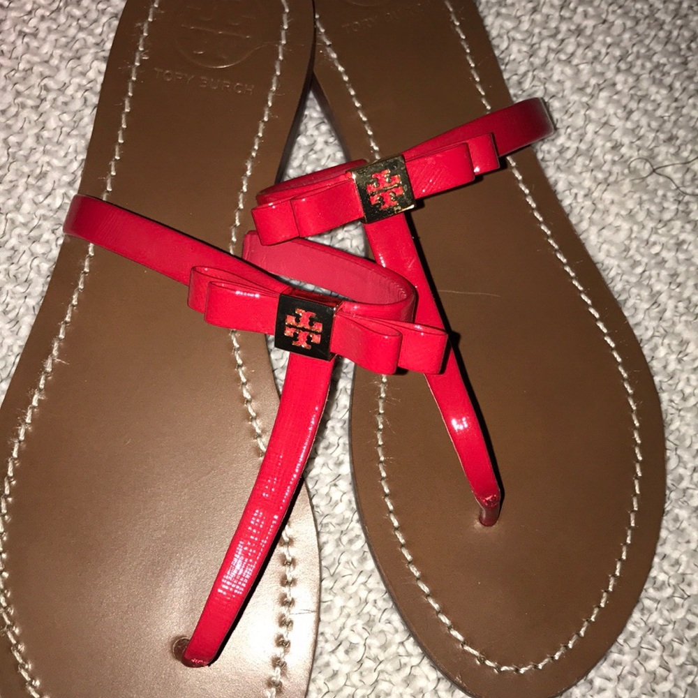 Tory Burch bow saffiano Sandals (worn once)